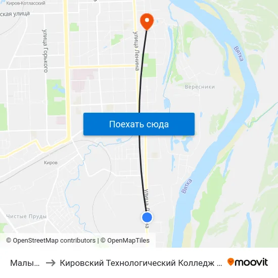 Малые Чижи to Кировский Технологический Колледж Пищевой Промышленности map