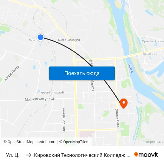 Ул. Цеховая to Кировский Технологический Колледж Пищевой Промышленности map