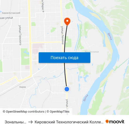 Зональный Институт to Кировский Технологический Колледж Пищевой Промышленности map