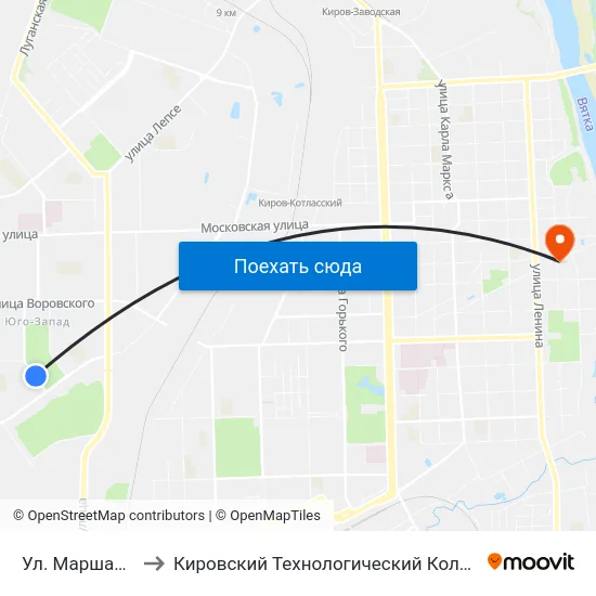 Ул. Маршала И.С.Конева to Кировский Технологический Колледж Пищевой Промышленности map