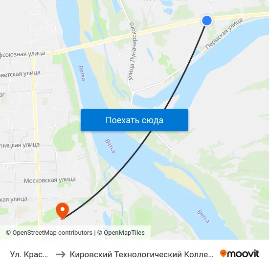Ул. Красный Химик to Кировский Технологический Колледж Пищевой Промышленности map