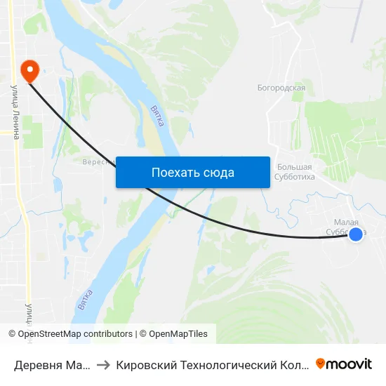 Деревня Малая Субботиха to Кировский Технологический Колледж Пищевой Промышленности map
