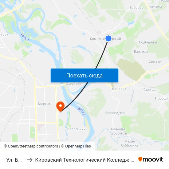 Ул. Боровая to Кировский Технологический Колледж Пищевой Промышленности map
