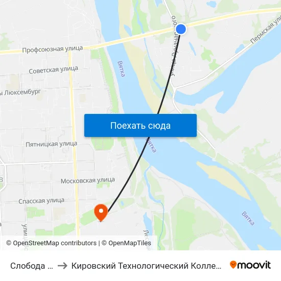 Слобода Дымково to Кировский Технологический Колледж Пищевой Промышленности map