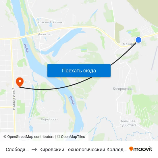 Слобода Макарье to Кировский Технологический Колледж Пищевой Промышленности map