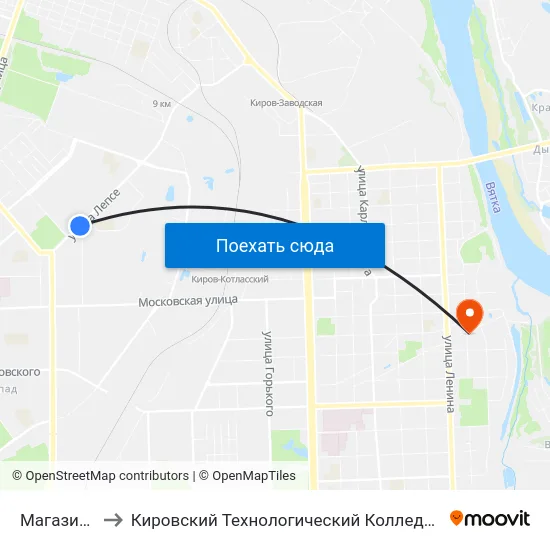 Магазин "Антей" to Кировский Технологический Колледж Пищевой Промышленности map