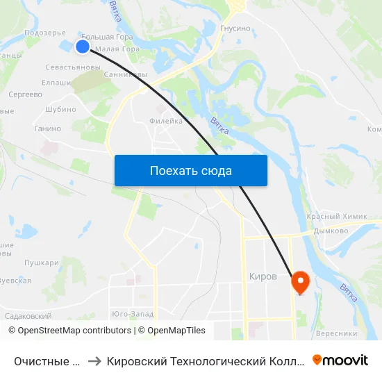 Очистные Сооружения to Кировский Технологический Колледж Пищевой Промышленности map