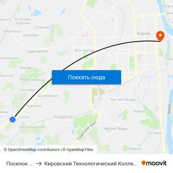 Поселок Дороничи to Кировский Технологический Колледж Пищевой Промышленности map