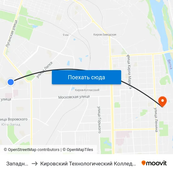 Западные Бани to Кировский Технологический Колледж Пищевой Промышленности map