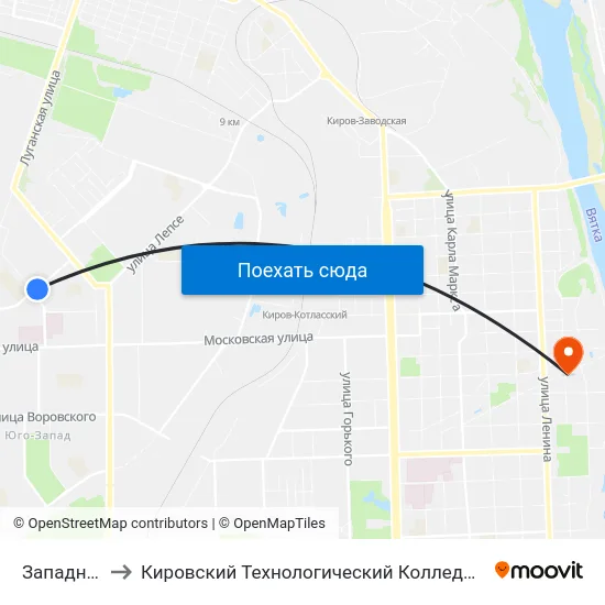 Западные Бани to Кировский Технологический Колледж Пищевой Промышленности map