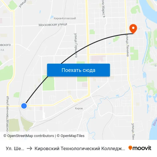 Ул. Шевченко to Кировский Технологический Колледж Пищевой Промышленности map