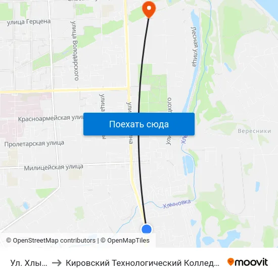 Ул. Хлыновская to Кировский Технологический Колледж Пищевой Промышленности map