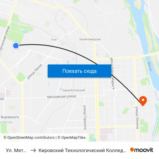 Ул. Металлистов to Кировский Технологический Колледж Пищевой Промышленности map
