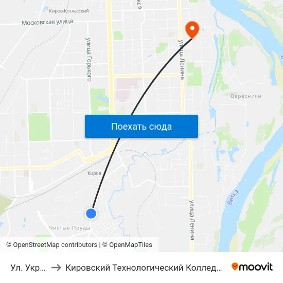 Ул. Украинская to Кировский Технологический Колледж Пищевой Промышленности map