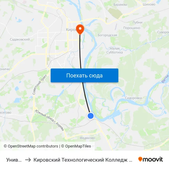 Универмаг to Кировский Технологический Колледж Пищевой Промышленности map