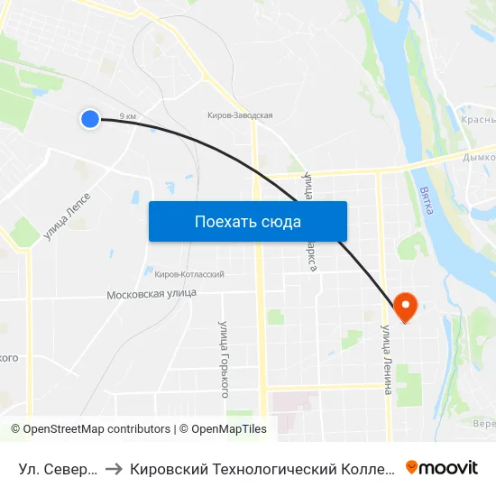 Ул. Северо-Садовая to Кировский Технологический Колледж Пищевой Промышленности map