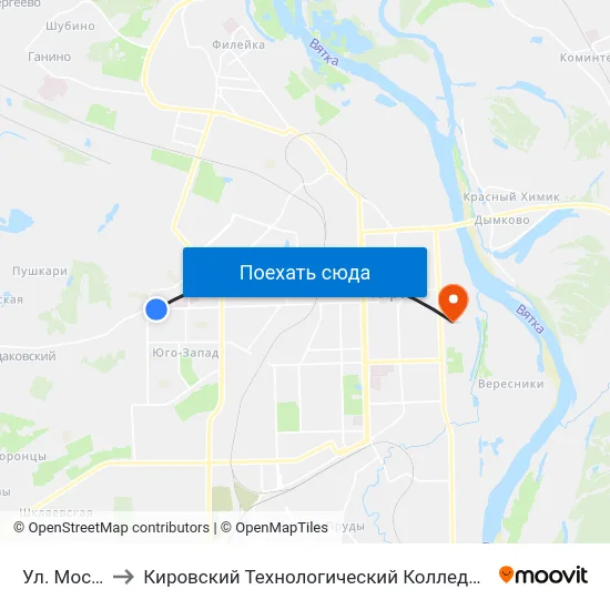 Ул. Московская to Кировский Технологический Колледж Пищевой Промышленности map