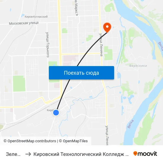 Зеленстрой to Кировский Технологический Колледж Пищевой Промышленности map