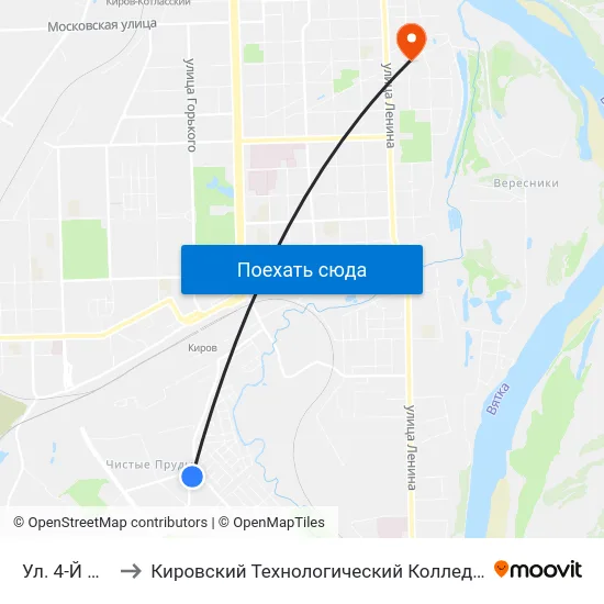 Ул. 4-Й Пятилетки to Кировский Технологический Колледж Пищевой Промышленности map