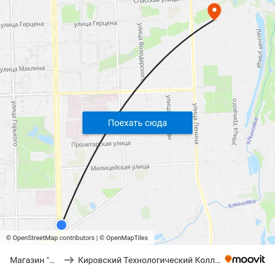 Магазин "Детский Мир" to Кировский Технологический Колледж Пищевой Промышленности map