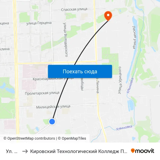 Ул. Азина to Кировский Технологический Колледж Пищевой Промышленности map