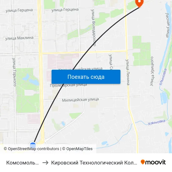 Комсомольская Площадь to Кировский Технологический Колледж Пищевой Промышленности map