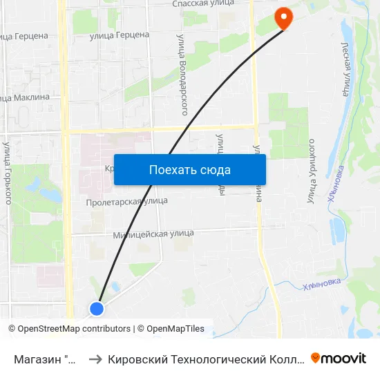 Магазин "Детский Мир" to Кировский Технологический Колледж Пищевой Промышленности map