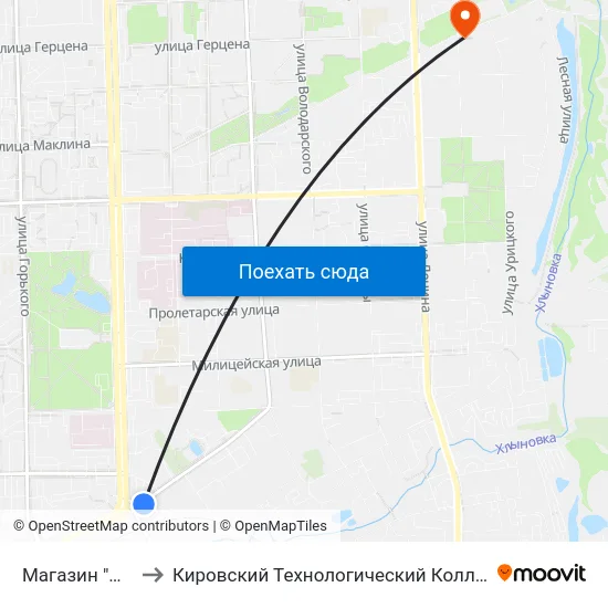 Магазин "Детский Мир" to Кировский Технологический Колледж Пищевой Промышленности map