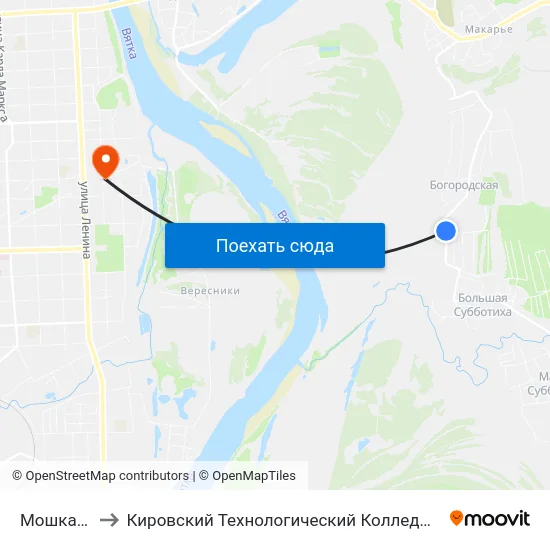 Мошкачевская to Кировский Технологический Колледж Пищевой Промышленности map