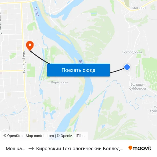 Мошкачевская to Кировский Технологический Колледж Пищевой Промышленности map