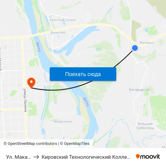 Ул. Макарьевская to Кировский Технологический Колледж Пищевой Промышленности map