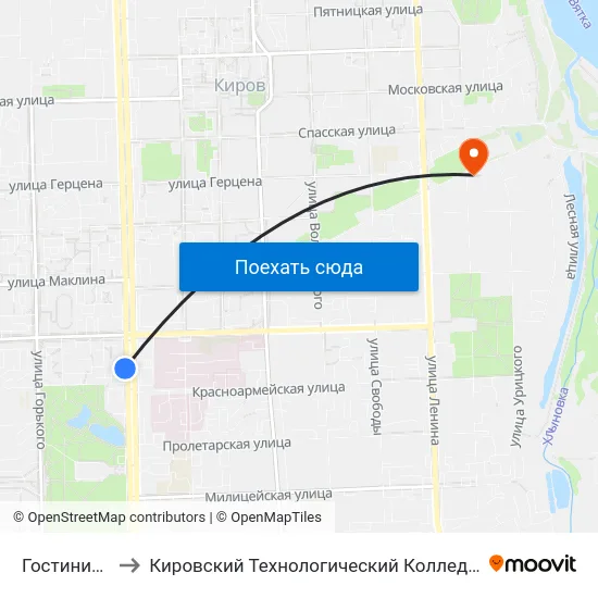 Гостиница "Вятка" to Кировский Технологический Колледж Пищевой Промышленности map
