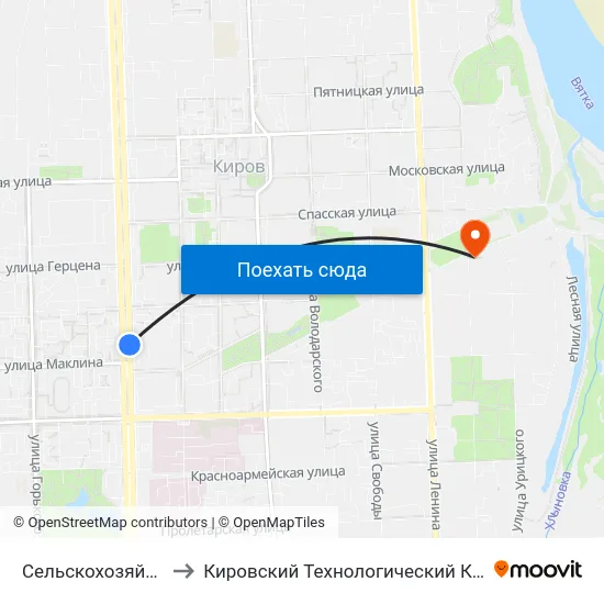 Сельскохозяйственная Академия to Кировский Технологический Колледж Пищевой Промышленности map