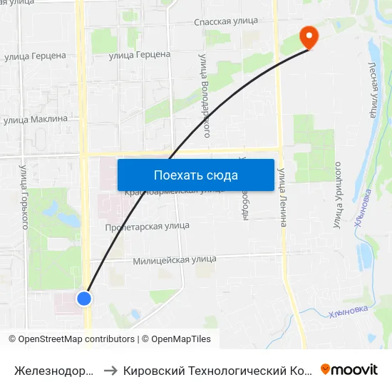 Железнодорожная Больница to Кировский Технологический Колледж Пищевой Промышленности map