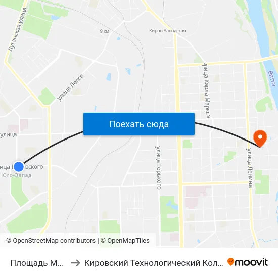Площадь Маршала Конева to Кировский Технологический Колледж Пищевой Промышленности map