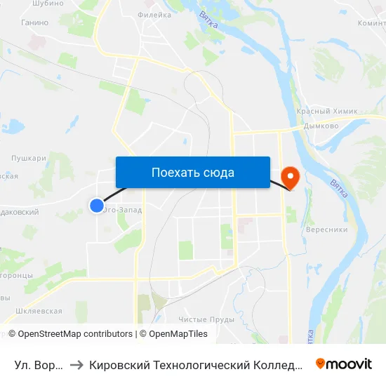 Ул. Воровского to Кировский Технологический Колледж Пищевой Промышленности map