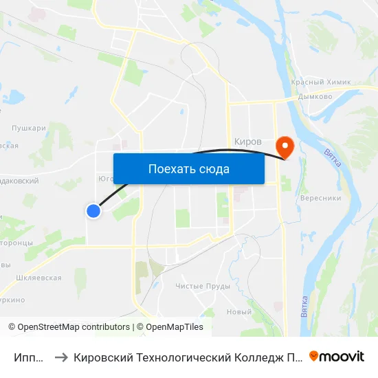 Ипподром to Кировский Технологический Колледж Пищевой Промышленности map