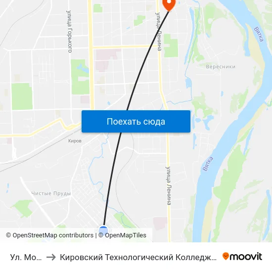 Ул. Морозова to Кировский Технологический Колледж Пищевой Промышленности map