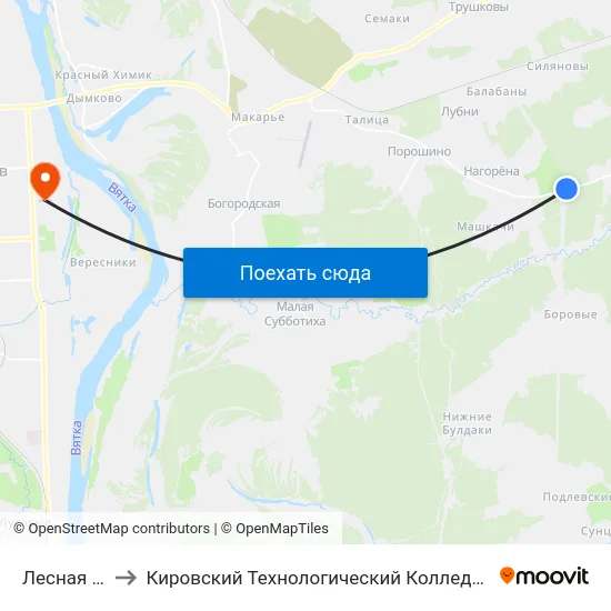 Лесная Полянка to Кировский Технологический Колледж Пищевой Промышленности map