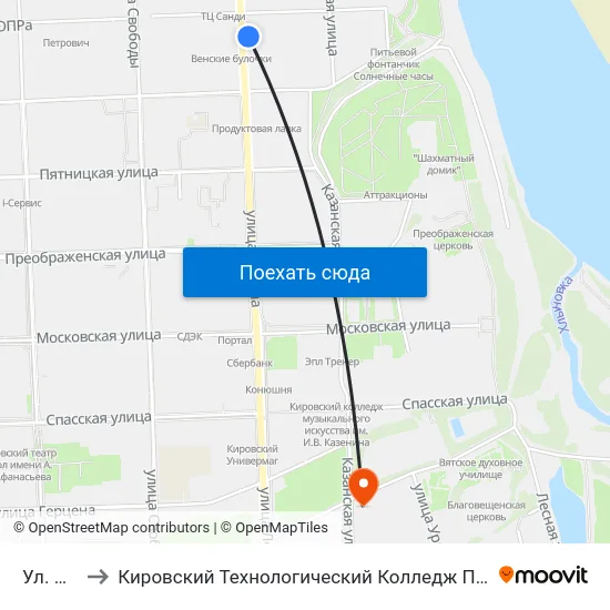 Ул. Мопра to Кировский Технологический Колледж Пищевой Промышленности map