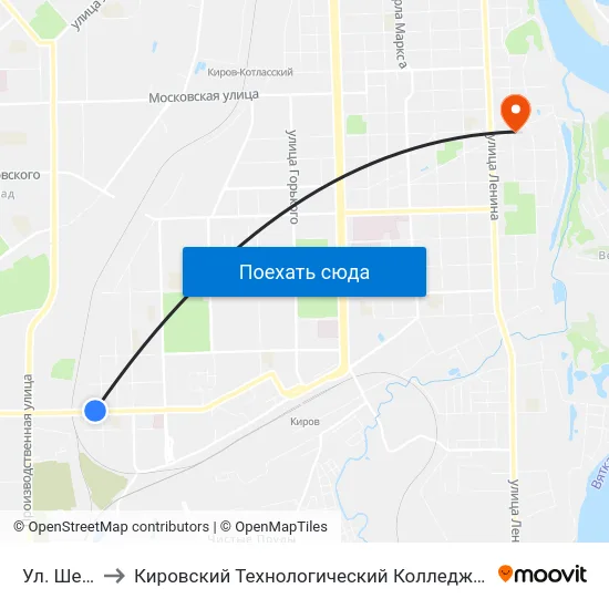 Ул. Шевченко to Кировский Технологический Колледж Пищевой Промышленности map