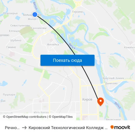 Речной Порт to Кировский Технологический Колледж Пищевой Промышленности map