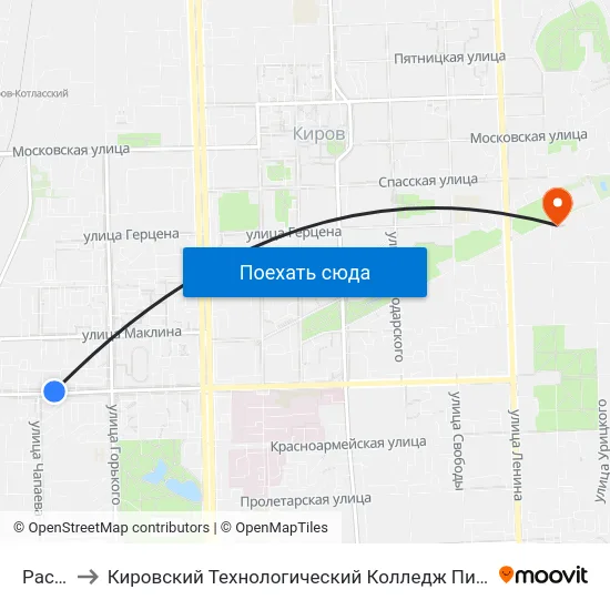 Рассвет to Кировский Технологический Колледж Пищевой Промышленности map