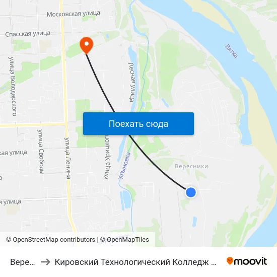 Вересники to Кировский Технологический Колледж Пищевой Промышленности map