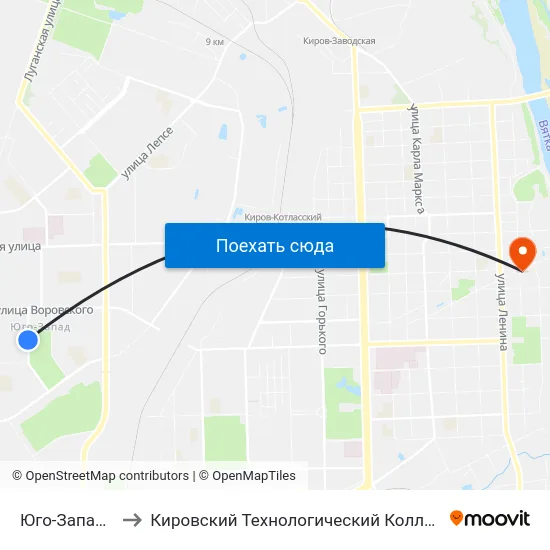Юго-Западный Рынок to Кировский Технологический Колледж Пищевой Промышленности map