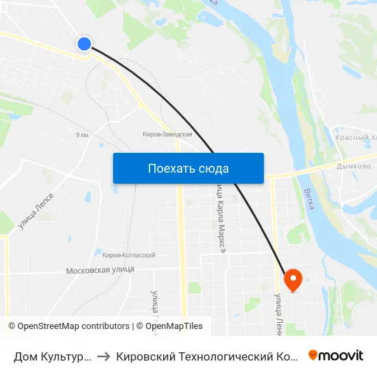 Дом Культуры Металлургов to Кировский Технологический Колледж Пищевой Промышленности map
