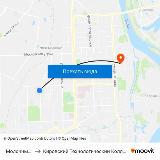 Молочный Комбинат to Кировский Технологический Колледж Пищевой Промышленности map