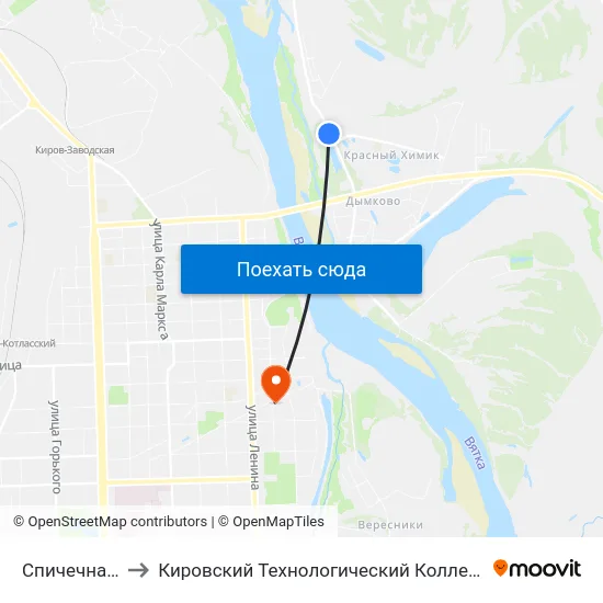 Спичечная Фабрика to Кировский Технологический Колледж Пищевой Промышленности map