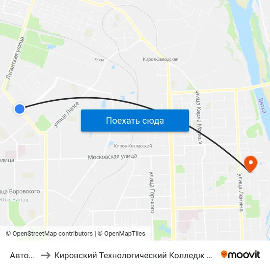Авторынок to Кировский Технологический Колледж Пищевой Промышленности map