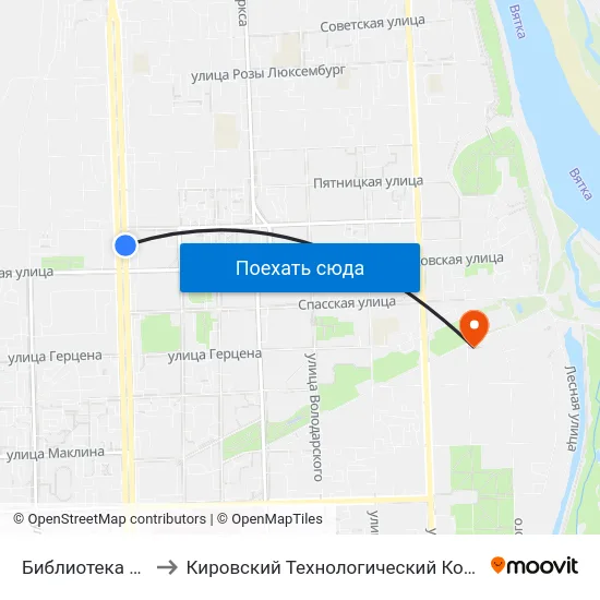 Библиотека Имени Пушкина to Кировский Технологический Колледж Пищевой Промышленности map